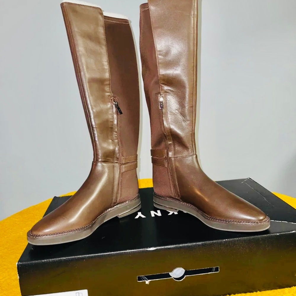 DKNY LENA - BOOT CALF BARK /BAR LEATHER RIDING WOMENS COLOR BROWN SIZE US 9 - Picture 3 of 9